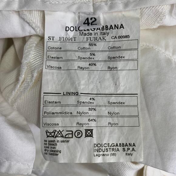 DOLCE & GABBANA Size 6 White Cotton Blend Twill Flat Front Straight Casual Pants - Picture 7 of 7